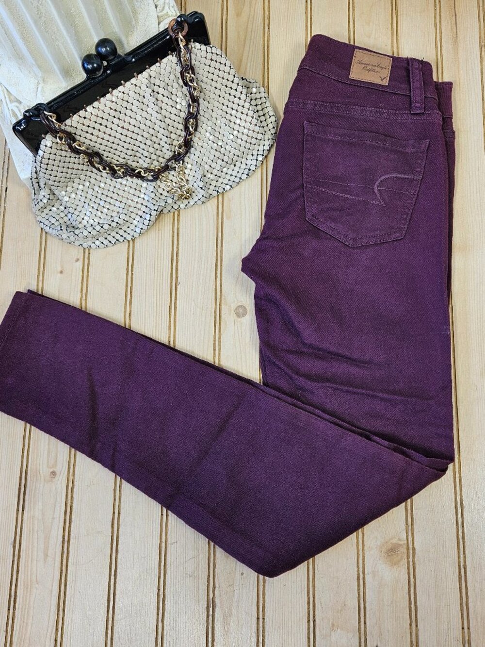 American Eagle Size 0R Maroon Super Stretch Jegging Jeans Low Rise Womens VGC